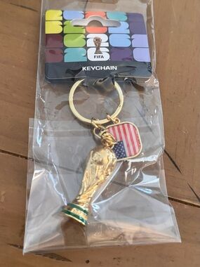 FIFA World Cup Gold Trophy Keychain with USA Flag Charm